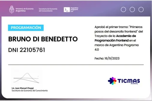 Bruno Di Benedetto certificación Programación Web